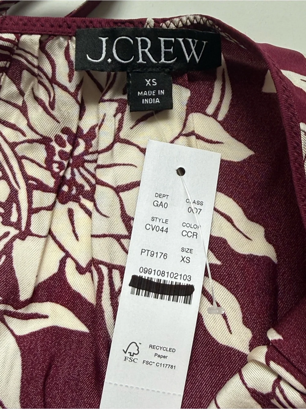 J. Crew Purple/Cream Floral Pineapple Sleeveless Drawstring-Waist Tank XS NWT